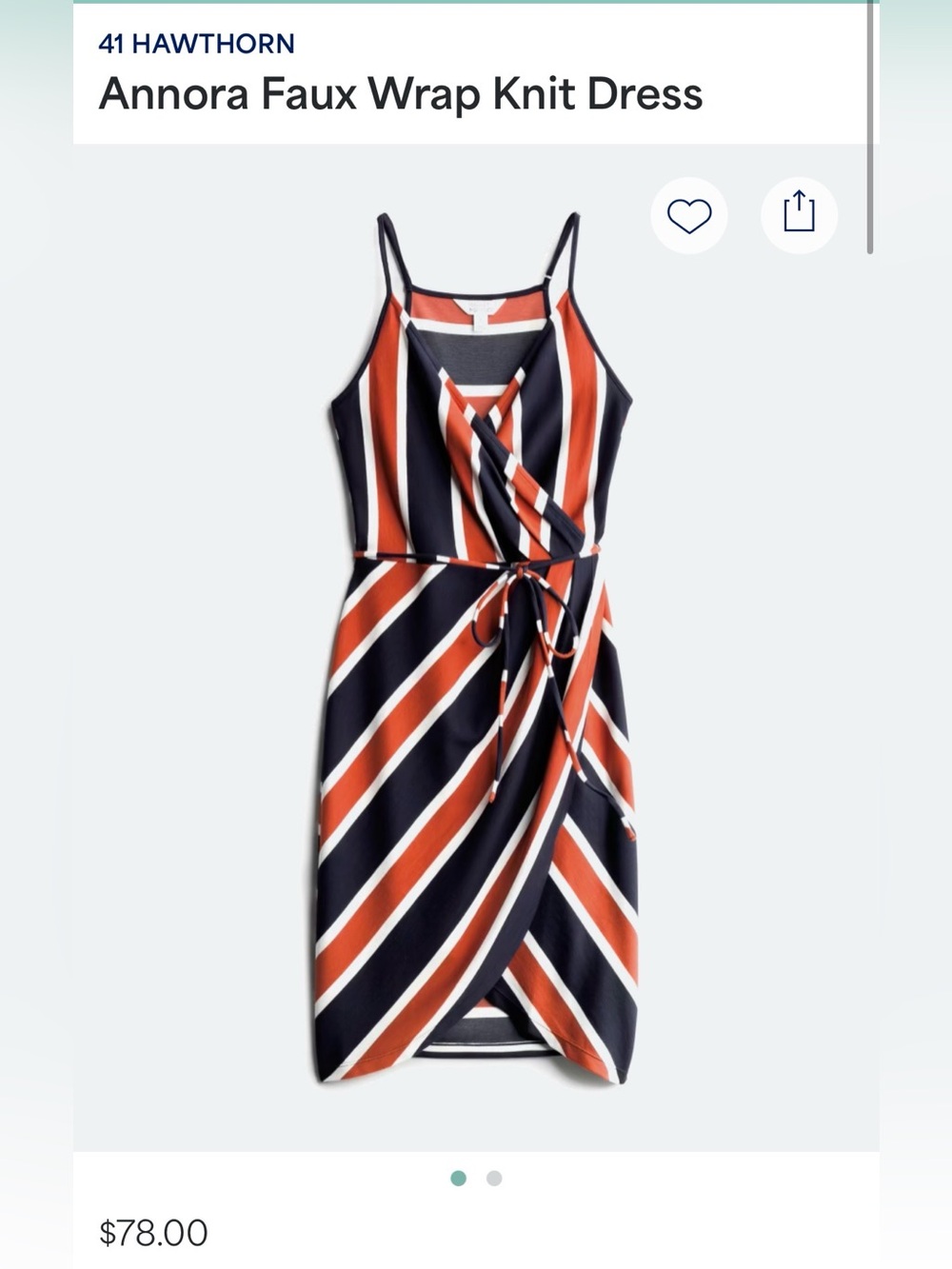 Market & Spruce Navy, Rust and White Striped Wrap Midi Dress